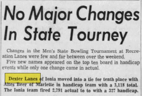 The Bowling Alley (Dexter Lanes) - Mar 4 1963 Article (newer photo)